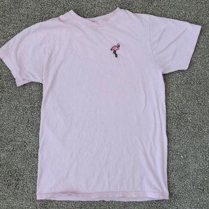 Pink t with embroidered flamingo